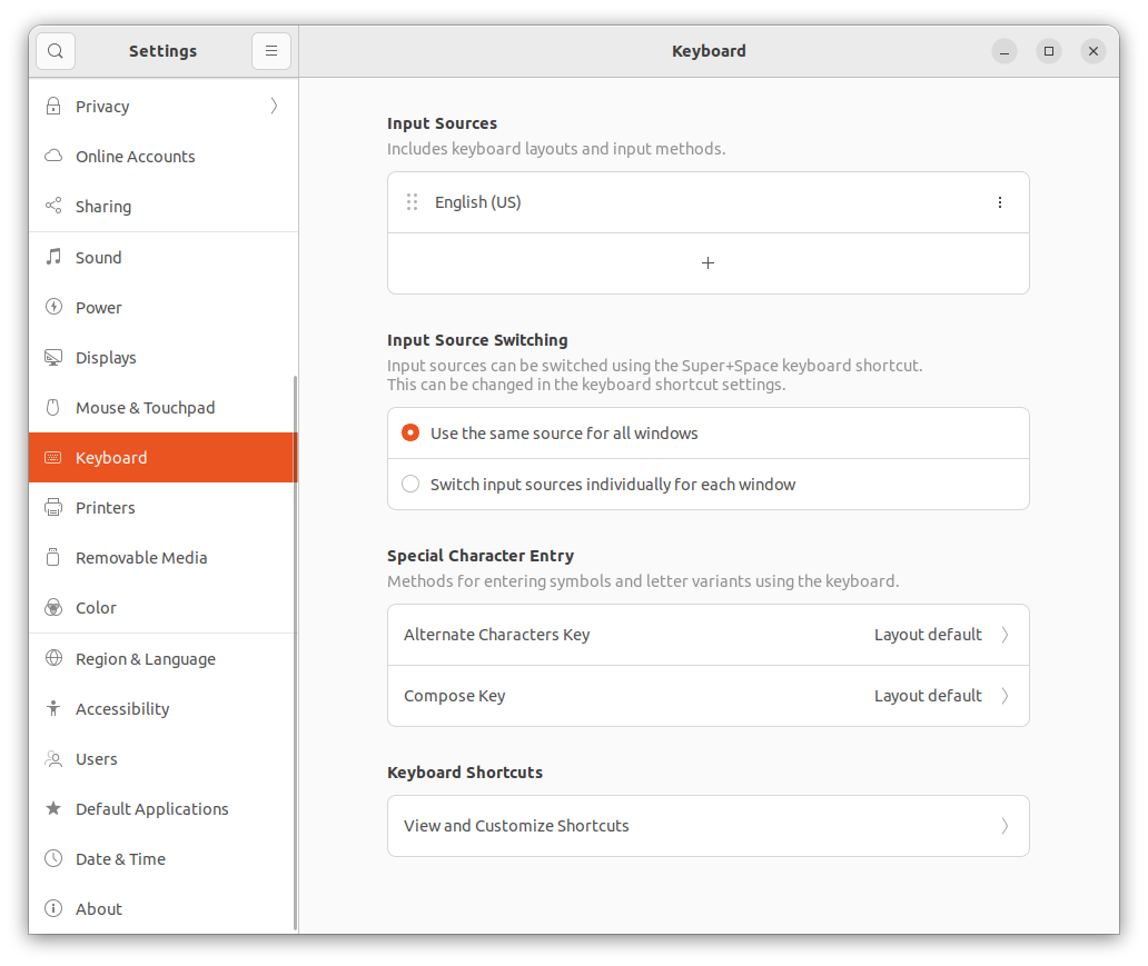 Keyboard settings